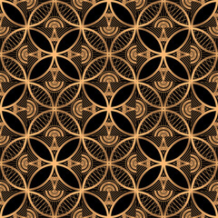 Oriental luxury background pattern seamless vector. Art deco gold black texture with vintage motif. Royal design print.