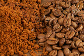 coffee beans and ground coffee together