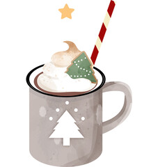 Hot chocolate with marshmallows and gingerbread on Christmas day.
