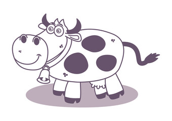 Abstract illustration of a dairy cow with bell in a purple color