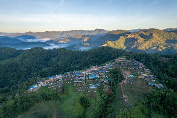 Aerial view of Ban Na Lao Mai village, View point of Chiang Dao mountain at Ban Na Lao Mai, Chiang mai, Thailand