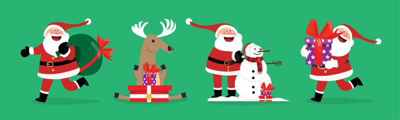 new year characters santa claus deer and snowman gift concept