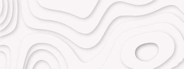 3d topography relief. White paper cut background. Abstract realistic papercut decoration textured with wavy layers.	