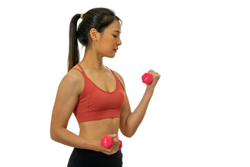Sport woman doing fitness exercise with dumbbells at gym