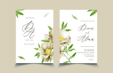 White simple minimalist wedding invitation with hand-painted floral watercolor vector