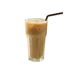Iced of coffee cup on glass cup isolated white background. PNG file