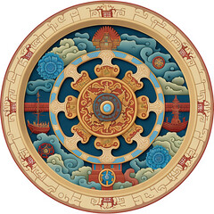 Colorful Dharma Wheel - Generative AI Illustration