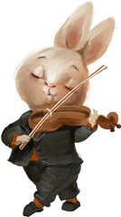 Cute watercolor woodland animal musician. Bunny with violin. Music forest animal character - 551842851