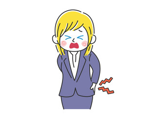 腰が痛い、白人ビジネスウーマンのイラスト