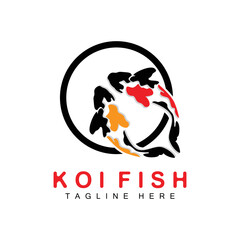 Koi Fish Logo Design, Chinese Lucky And Triumph Ornamental Fish Vector, Company Brand Gold Fish Icon