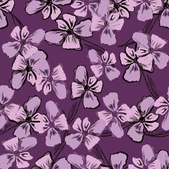 Seamless pattern with flowers. Graphic arts. Sketch. Stylized as watercolor and ink.
