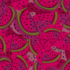 Bright summer background with watermelon. Hand drawing. Stylized