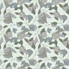 Seamless pattern with flowers. Graphic arts. Sketch. Stylized as watercolor and ink.
