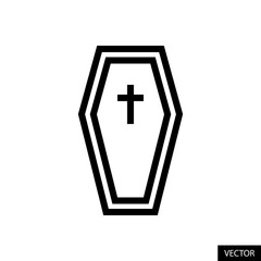 Coffin vector icon in line style design for website, app, UI, isolated on white background. Editable stroke. Vector illustration.