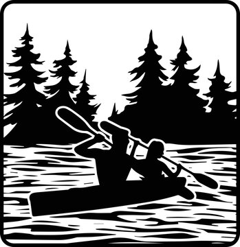 black kayak on water with trees clip art preview