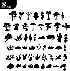 Obraz premium 52 Plant and Trees Silhouette with white background - palm, baobab, bush and grass