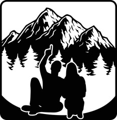 Couple sitting on mountains Vector