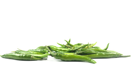 Isolated green unripe chili on white background soft and selective focus