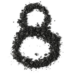 Black coal pile, number 8, eight isolated on white, clipping path
