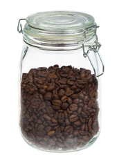 Coffee beans in a glass air tight jar, PNG isolated on transparent background