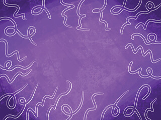 Purple grungy brush stroke textured background with white outline doodle element decorations. Vector background isolated for social media post, website, poster, banner, brochure, and other template.