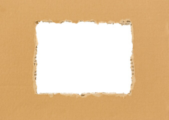 Cardboard with torn square in the middle revealing your design, PNG isolated on transparent...