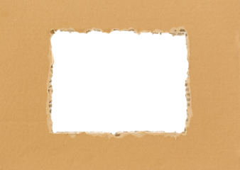 Cardboard with torn square in the middle revealing your design, PNG isolated on transparent background
