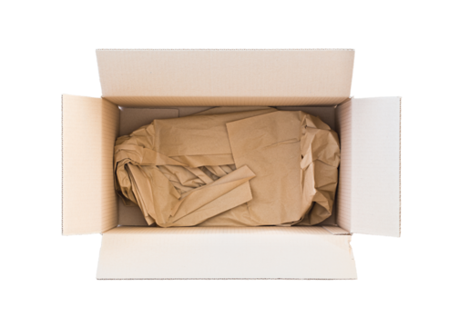 Opened empty carton box, PNG isolated on transparent background