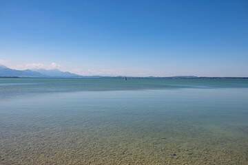 lonely sailboat on lake chiemsee