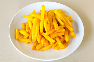 French fries Snack food crispy potato . Fast food or  snacks concept. Patates cips.