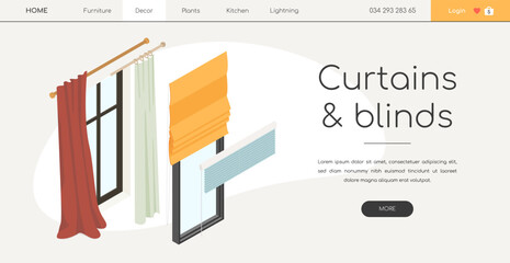 Curtains and blinds - line design style isometric web banner