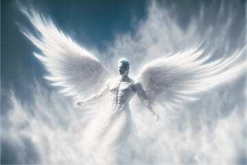 angel emerging from clouds in the sky