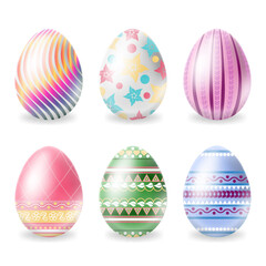 Realistic Detailed 3d Easter Painted Egg Set Isolated on a White Background. Vector illustration of Decorated Egg