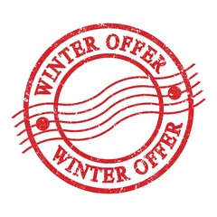 WINTER OFFER, text written on red postal stamp.