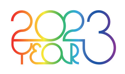 2023 New Year banner with numbers from simple geometric shapes and figures inside confetti. Template for greeting card, invitation, poster, flyer, web.Vector illustration isolated on white background