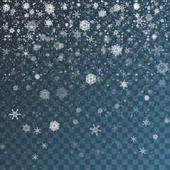 Christmas snow. Falling snowflakes on transparent background. Snowfall. Vector illustration, eps 10 - 551851684