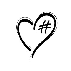 heart icon. hashtag logo. information network. promotion,  interesting message, icon, internet. Monochrome single line style. Vector illustration isolated on white background
