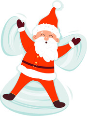 Fototapeta na wymiar Funny Santa Claus doing snow angel flat icon Outdoor activity. Vector illustration