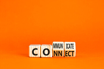 Connnect or communicate symbol. Concept word Connnect or Communicate on wooden cubes. Beautiful...