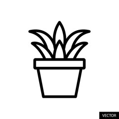 Succulent pot, Aloe vera plant vector icon in line style design for website, app, UI, isolated on white background. Editable stroke. Vector illustration.