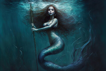 beautiful mermaid pole dancing under water © Ralitsa