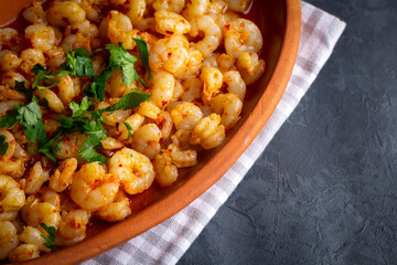 Tiny fried shrimp with sauce, Butter Casserole Shrimp (Turkish name; cimcim karides tava or Tereyağlı Güveç Karides)