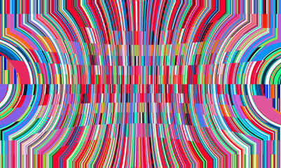 Concave color spectrum with vertical shapes in rainbow colors, red tones, geometric organized pattern formation