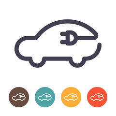 Electric car with plug icon isolated on white background, EV car, Eco friendly vehicle concept