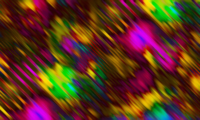 Fast-moving digital colors in blurry stripes, diagonal orientation, with golden colorful shades of green, yellow and purple. Movement, speedy color gradient, abstract background artwork wallpaper.