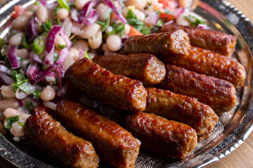 Turkish Tekirdag or inegol Kofte with Piyaz Salad