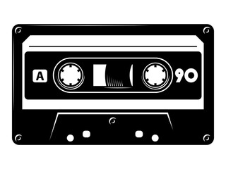 Retro music cassette tape silhouette, 80's, 90's Mixtape eps vector art illustration isolated on white background.
