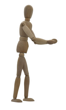 Wooden jointed figure posed as if standing and applauding, clapping