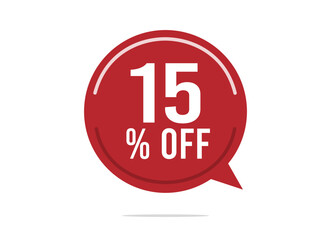 15% off discount vector. Offer balloon and price reduction for promotion and sale of stock. Red design on white background