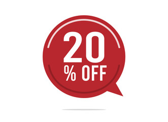 20% off discount vector. Offer balloon and price reduction for promotion and sale of stock. Red design on white background